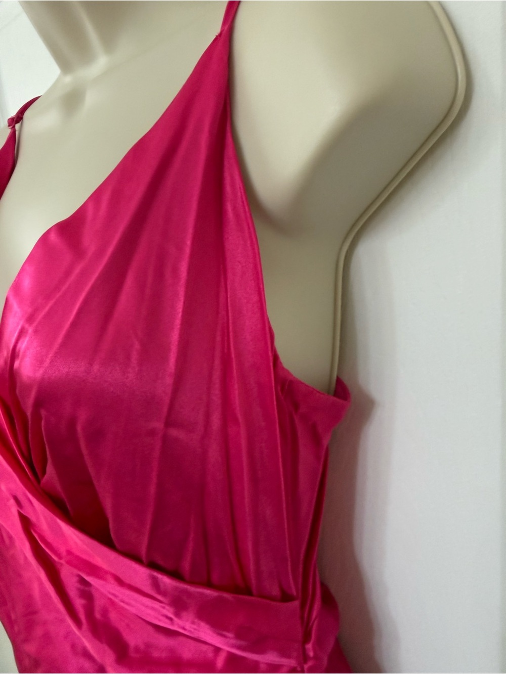 NWT Zara Fuchsia Satin Wrap Maxi Slip Dress Ruched Side Medium - Picture 7 of 13